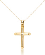 Load image into Gallery viewer, Yellow Gold_Gold Luxe® 14K Yellow Gold High Polished Cross Pendant, 18" Chain. Dent Resistant, Infused with Nano Diamond Resin Core® - iHeart Jewels_I_Heart_1