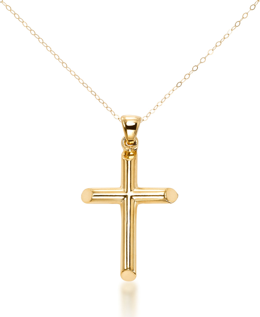Yellow Gold_Gold Luxe® 14K Yellow Gold High Polished Cross Pendant, 18" Chain. Dent Resistant, Infused with Nano Diamond Resin Core® - iHeart Jewels_I_Heart_1
