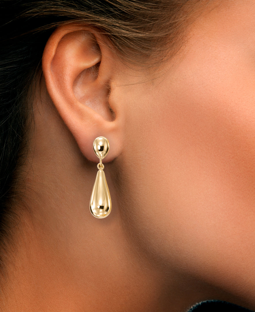 Yellow Gold_Gold Luxe® 14K Yellow Gold Teradrop Dangle Earrings.  Dent Resistant, Infused with Nano Diamond Resin Core® - iHeart Jewels_I_Heart_1