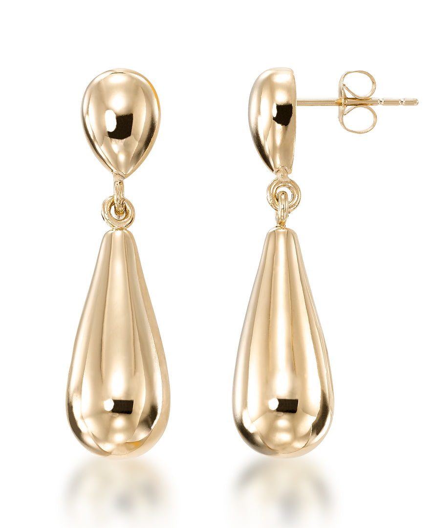 Yellow Gold_Gold Luxe® 14K Yellow Gold Teradrop Dangle Earrings.  Dent Resistant, Infused with Nano Diamond Resin Core® - iHeart Jewels_I_Heart_1