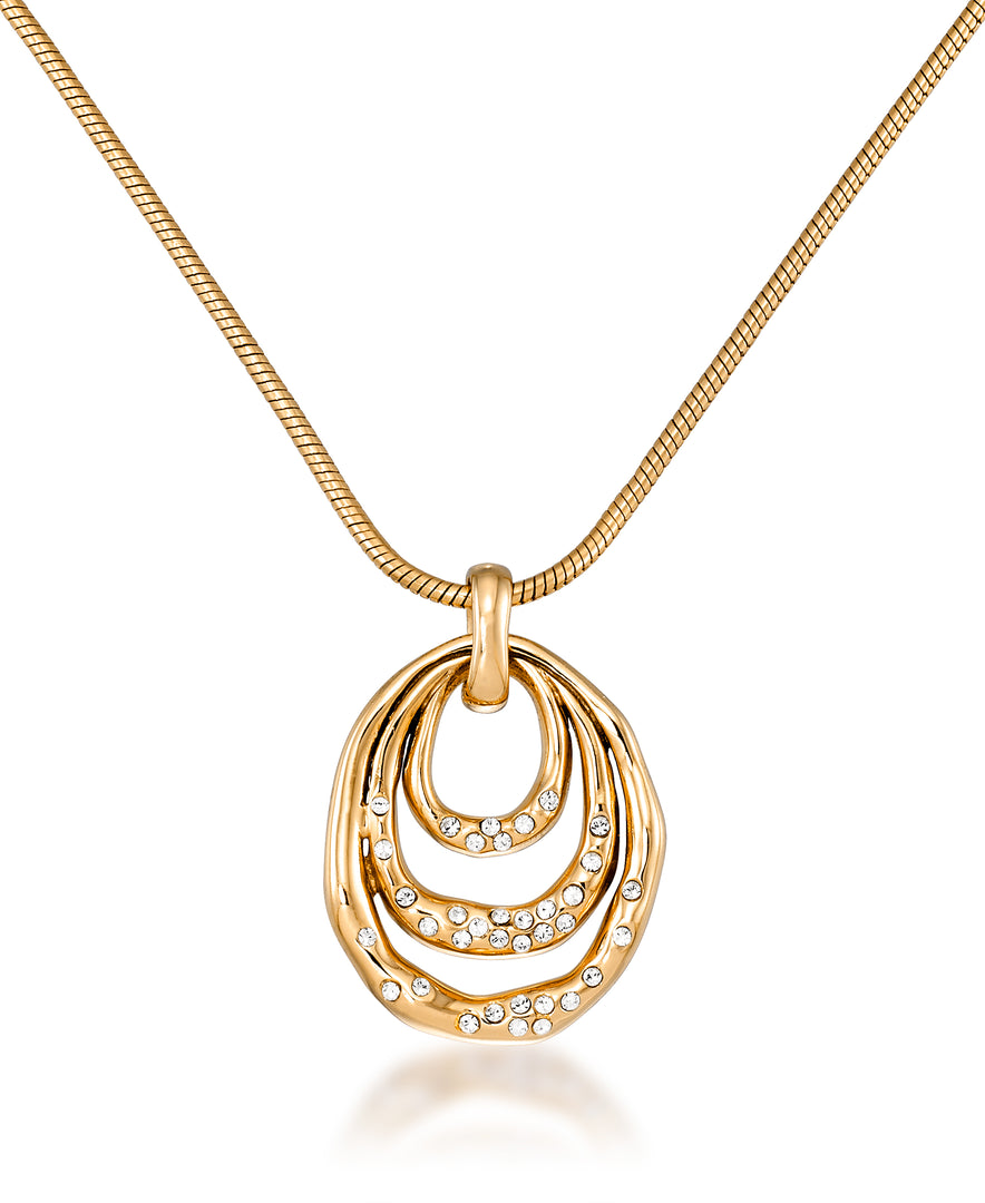 Yellow Gold Tone  Yellow Gold Tone_1/6 CT. T.W. Simulated Diamond Organic Tripple Oval Pendant , 18" Chain_I_Heart_1