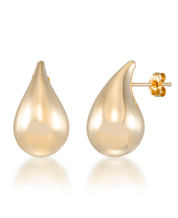 Yellow Gold 10K Gold High Polished Sculpted Teardrop Button Earrings_I_Heart_1