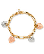 Load image into Gallery viewer, Tri-Color_10K Gold Tri-Color Multi Heart Charm Bracelet_I_Heart_1
