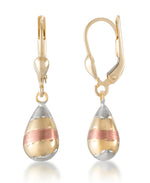 Load image into Gallery viewer, Tri-Color_10K Gold Tri-color Teardrop Lever Back Dangle Earrings. Made in Turkey_I_Heart_1
