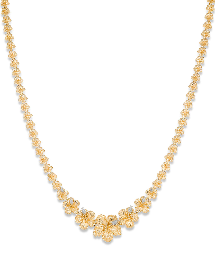Two-Tone_10K Gold Two Tone Graduated Sculpted Floral Necklace_I_Heart_1