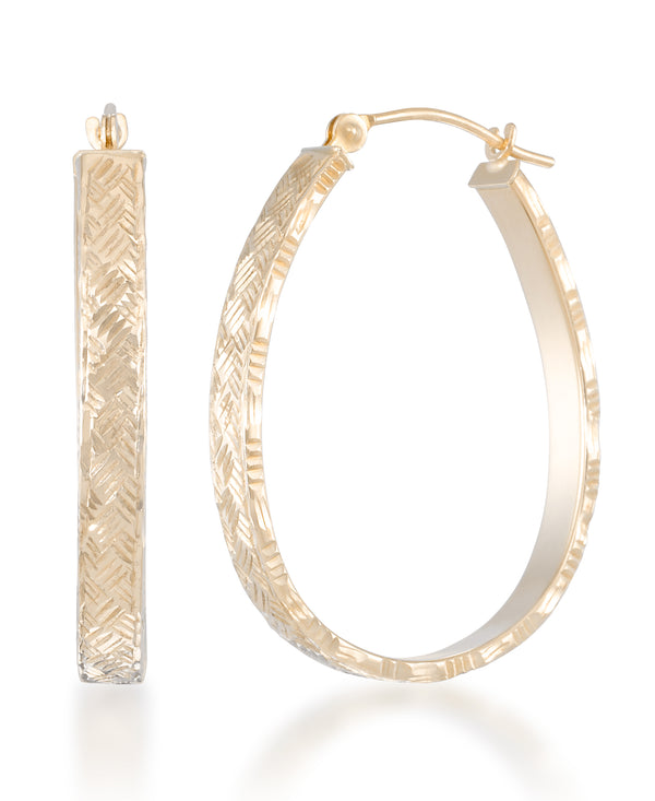 Yellow Gold_10K Gold Woven Diamond Cut Pear Shaped Hoop Earrings_I_Heart_1