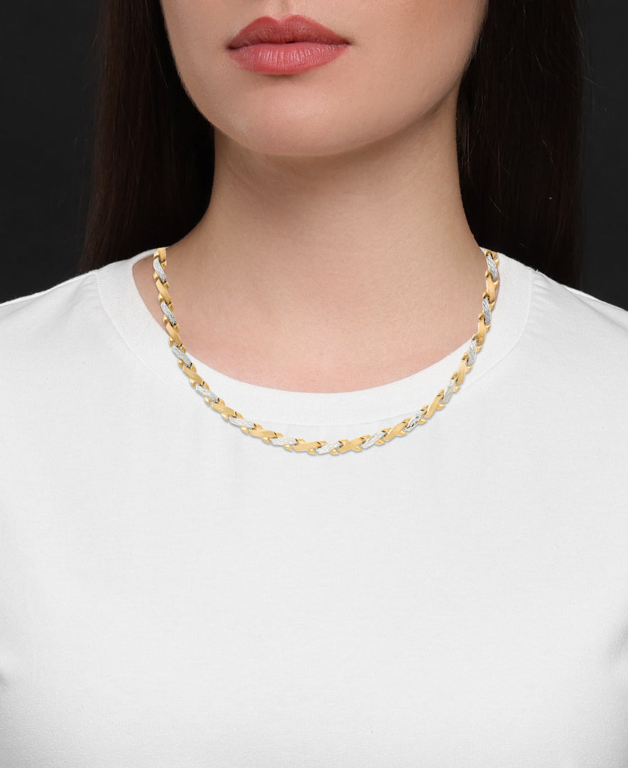 Two-Tone_14K Gold 17" Two Tone Diamond Cut and Polished "X" Motif Stampato Necklace. Made in Turkey_I_Heart_1