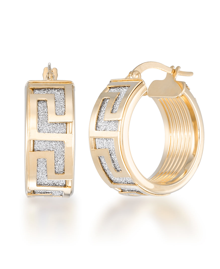 Yellow Gold_14K Gold Bold Greek Key Band Hoop with Glitter Inlays, Made in Italy_I_Heart_1