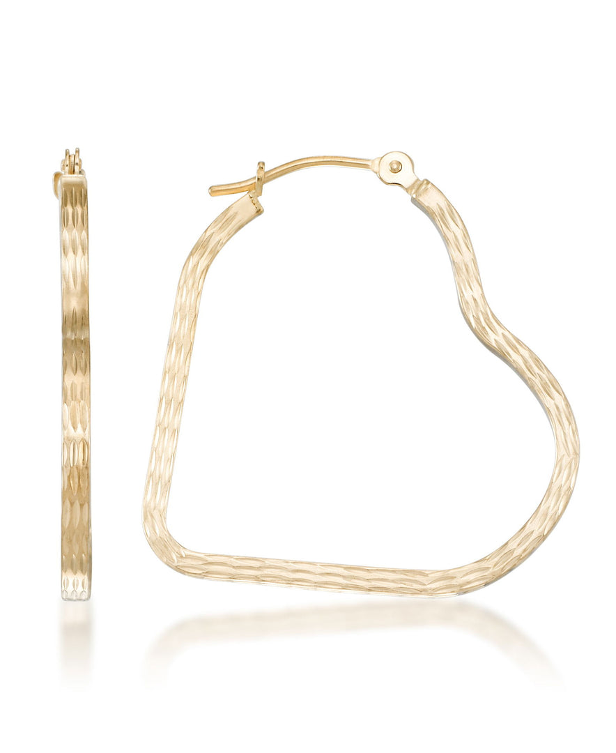 Yellow-Gold_14K Gold Diamond Cut and Polished Heart Shape Hoop Earrings - iHeart Jewels_I_Heart_1