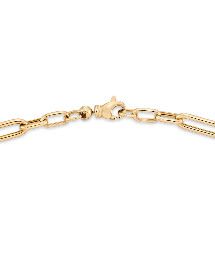 Yellow Gold_14K Gold Heart Lariat Necklace with Paper Clip Chain_I_Heart_1