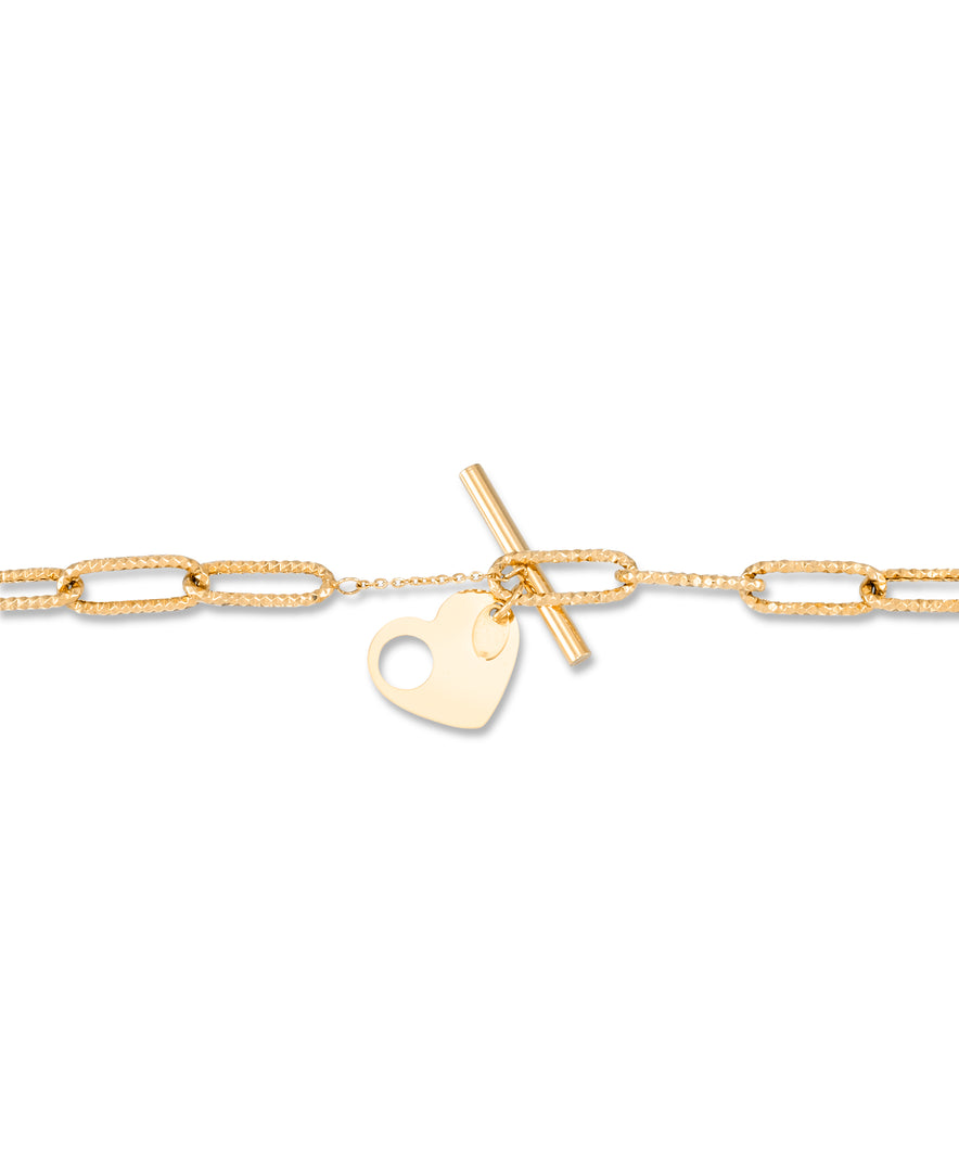 Yellow Gold_14K Gold Heart Toggle Paper Clip Sparkle  Necklace, 18", Made in Italy_I_Heart_1