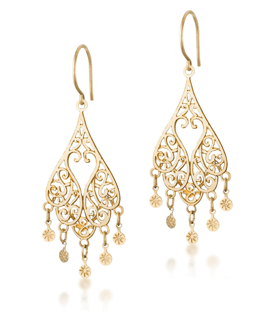 Yellow Gold_14K Gold High Polished Filigree Chandelier Drop Earrings - iHeart Jewels_I_Heart_1
