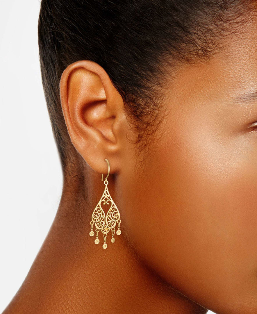 Yellow Gold_14K Gold High Polished Filigree Chandelier Drop Earrings - iHeart Jewels_I_Heart_1
