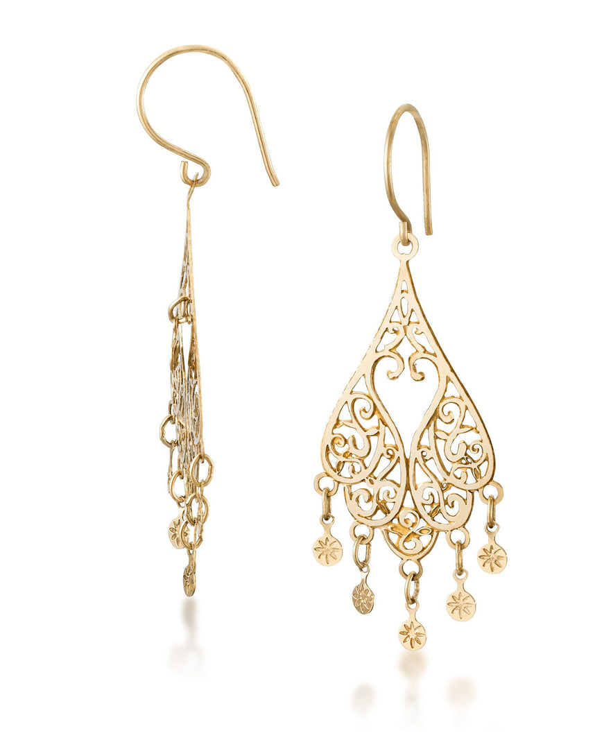 Yellow Gold_14K Gold High Polished Filigree Chandelier Drop Earrings - iHeart Jewels_I_Heart_1