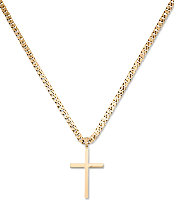 Yellow Gold_14K Gold Large Traditional Cross Pendant, 18" Chain_I_Heart_1