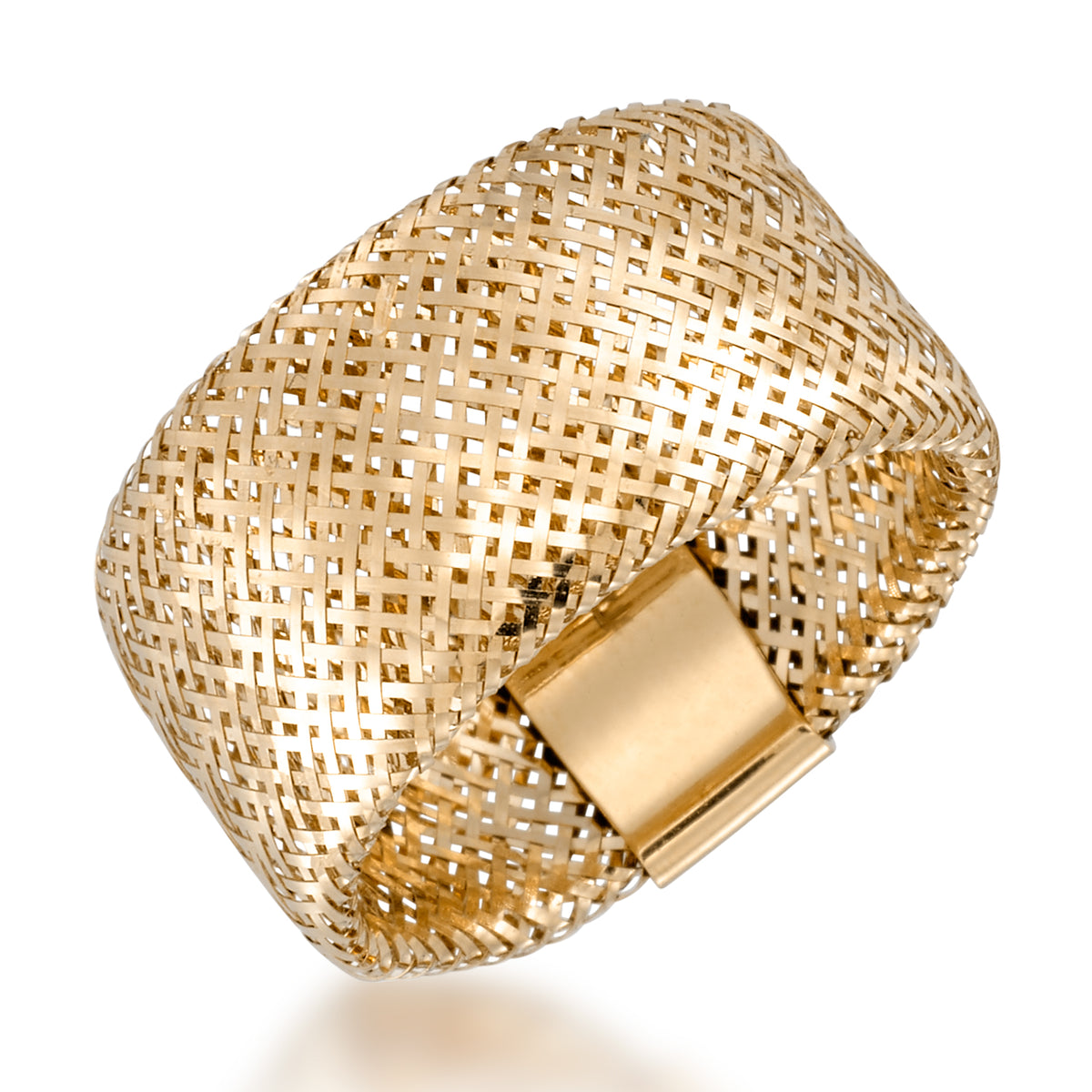 14K Gold Wide Strechable Woven Mesh Band Ring, Made in Italy – I Heart ...