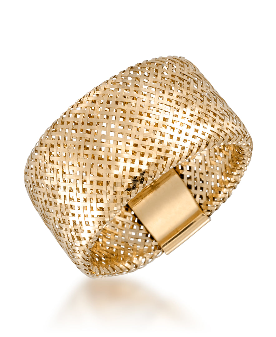 14K Gold Wide Strechable Woven Mesh Band Ring, Made in Italy_I_Heart_1