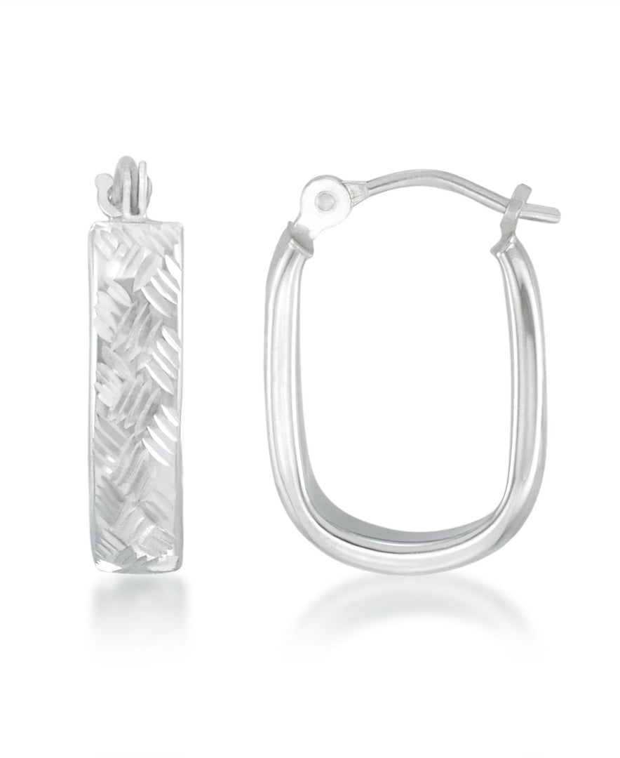 White-Gold_14K White Gold Woven Diamond Cut Petite "U" Shape Hoop Earrings - iHeart Jewels_I_Heart_1
