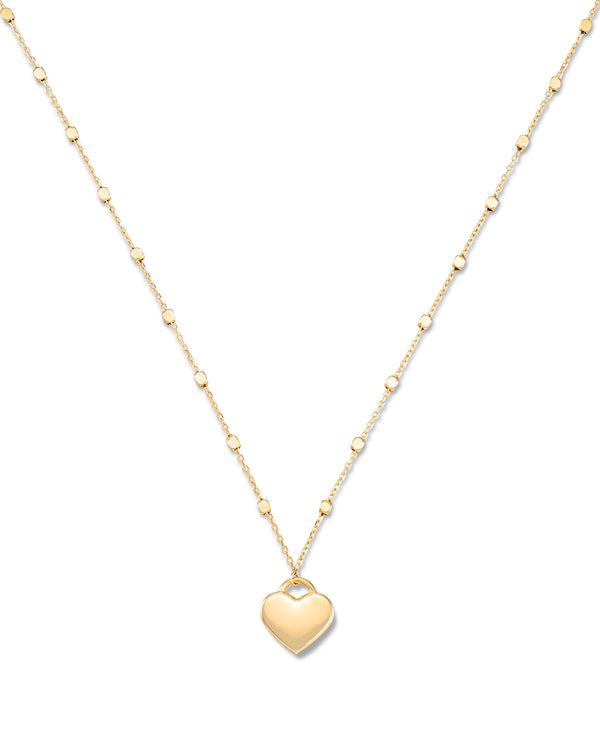 Yellow Gold_14K Yellow Gold Heart Necklace on Sparkle Bead Station Chain, 16" plus 2" Extender_I_Heart_1
