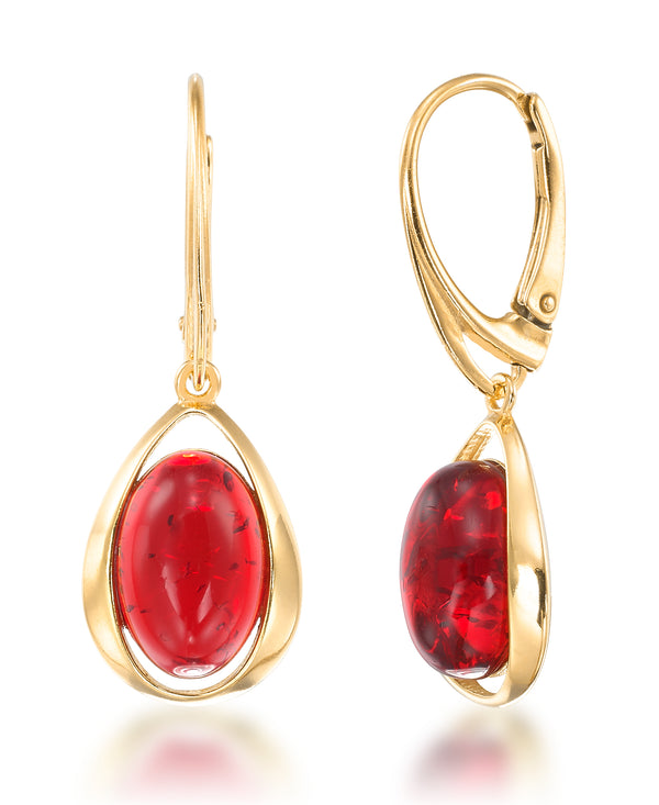 18K Yellow Gold Over Sterling Silver Amber Rosa® Red Genuine Amber Modern Tearop Dangle Earrings_I_Heart_1