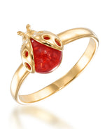 Cargar imagen en el visor de la galería, 18K Yellow Gold over Sterling Silver Amber Rosa® Red Genuine Amber Ladybug Ring_I_Heart_1
