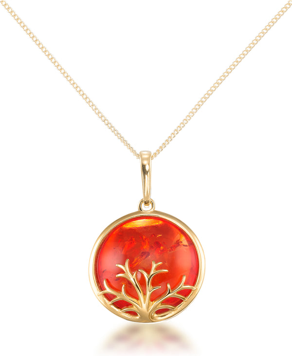 18K Yellow Gold over Sterling Silver_Amber Rosa® Red Genuine Amber Vine Motif Pendant, 18" Chain_I_Heart_1