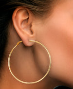 Load image into Gallery viewer, 18K Yellow Gold over Sterling Silver Extra Large High Polished Thin Round Hoop Earrings with Omega Back, Made in Italy_I_Heart_1
