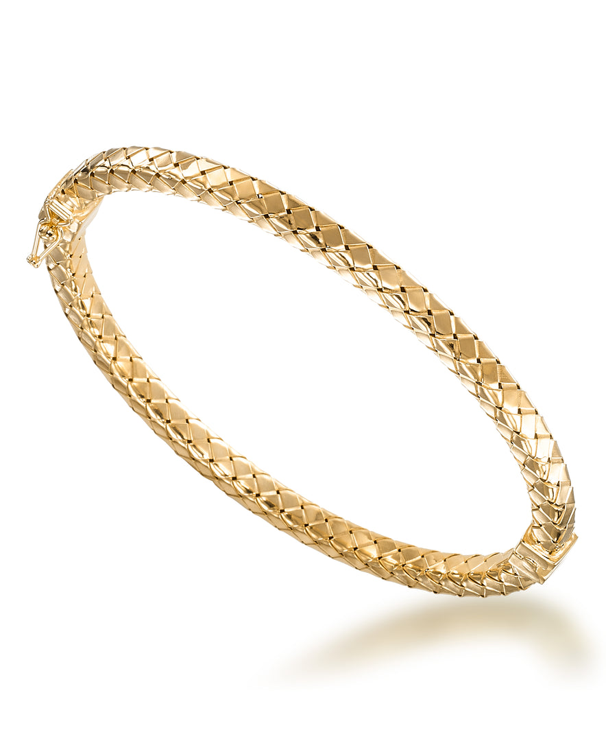 18K Yellow Gold over Sterling Silver High Polished Milano Square Woven Bangle Bracelet. Size 7 - Fits Average Size Wrist, Made in Italy_I_Heart_1