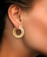 Load image into Gallery viewer, 18K Yellow Gold over Sterling Silver High Polished Milano Woven Twist Round Hoop Earrings, Made in Italy_I_Heart_1
