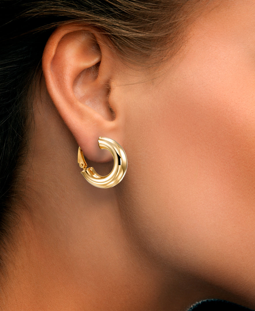 18K Yellow Gold over Sterling Silver_High Polished Tube Hoop with Omega Back, Made in Italy_I_Heart_1