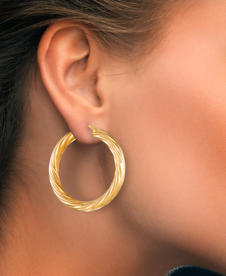 18K Yellow Gold over Sterling Silver Sculpted Twist Hoop Earrings, Made in Italy_I_Heart_1