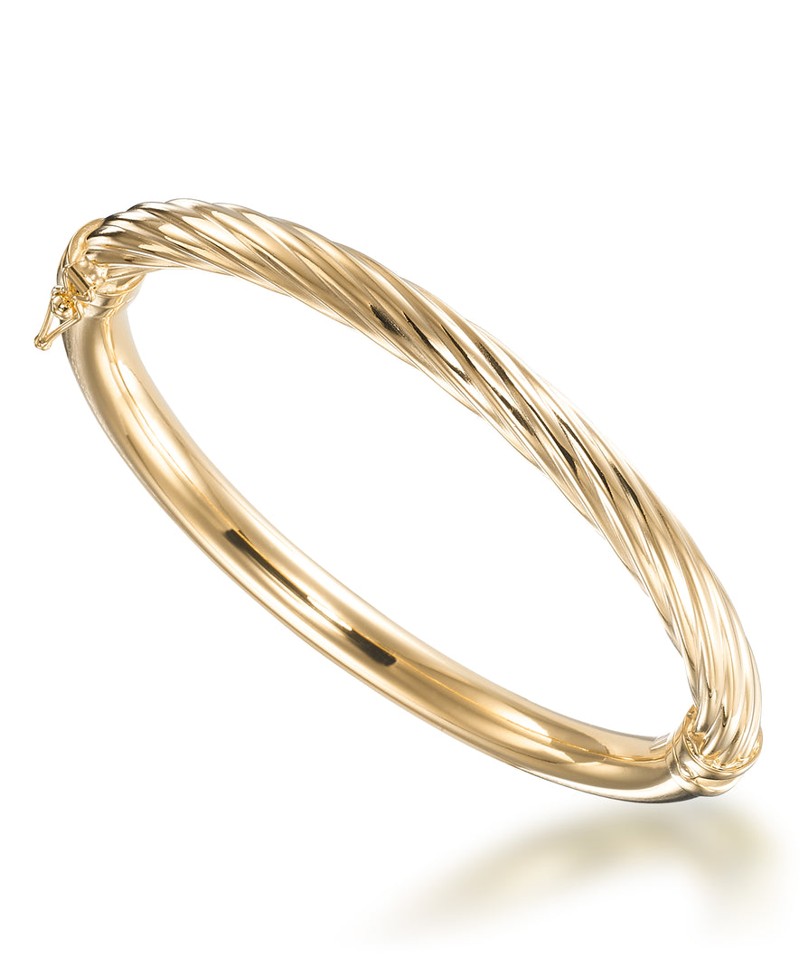 18K Yellow Gold over Sterling Silver_ Reversable Italian Twist and High Polished Dome Bangle, Size 7 - Fits Average Size Wrist, Made in Italy_I_Heart_1