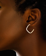 Load image into Gallery viewer, 14K Yellow Gold over Sterling Silver_1/3 CT. T.W. Simulated Diamond Thin Profile Abstract Demi Hoop Earrings_I_Heart_1
