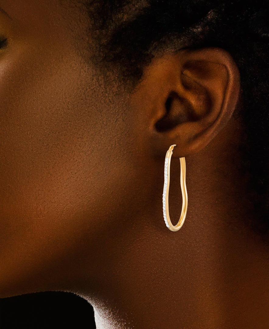 14K Yellow Gold over Sterling Silver_1/4 CT. T.W. Simulated Diamond Wave Hoop Earrings_I_Heart_1