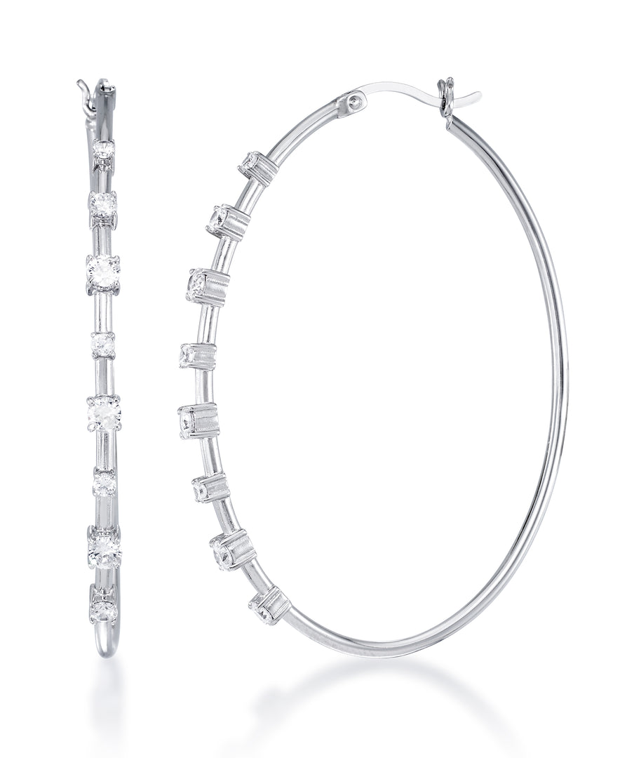 Platinum over Sterling Silver_2 CT. T.W. Simulated Diamond Multiple Solitaire Oval Hoop Earrings_I_Heart_2