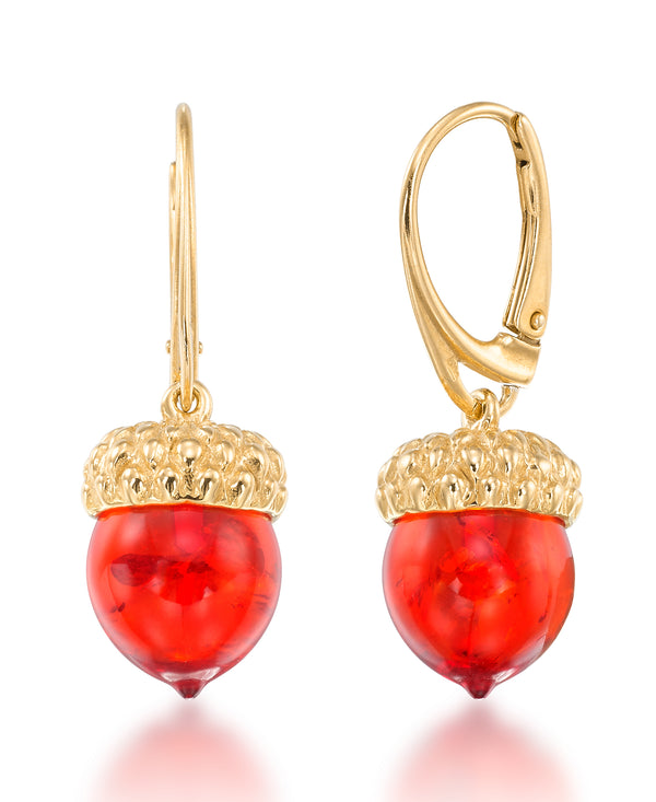 18k Yellow Gold over Sterling Silver_Amber Rosa® Red Genuine Amber Acorn Dangle Earrings_I_Heart_1