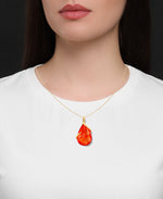 Load image into Gallery viewer, 18K Yellow Gold over Sterling Silver_Amber Rosa® Red Genuine Amber Bold Teardrop Pendant, 18&quot; Chain_I_Heart_1
