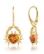 Cargar imagen en el visor de la galería, 18K Yellow Gold over Sterling Silver_Amber Rosa® Red Genuine Amber Happy Crab Dangle Earrings_i_Heart_1
