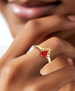 Cargar imagen en el visor de la galería, 18K Yellow Gold over Sterling Silver Amber Rosa® Red Genuine Amber Ladybug Ring_I_Heart_1
