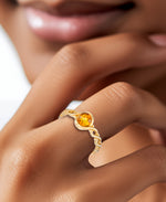 Load image into Gallery viewer, 18K Yellow Gold over Sterling Silver 18K Yellow Gold over Genuine Honey Amber Petite Cabochon Ring_I_Heart_1
