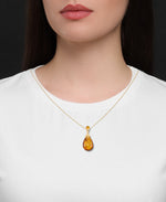 Load image into Gallery viewer, 18K Yellow Gold over Sterling Silver_Amber Rosa™ Sterling Silver 18k Yellow Gold over Genuine Amber Teardrop Pendant 18&quot; - iHeart Jewels_I_Heart_1

