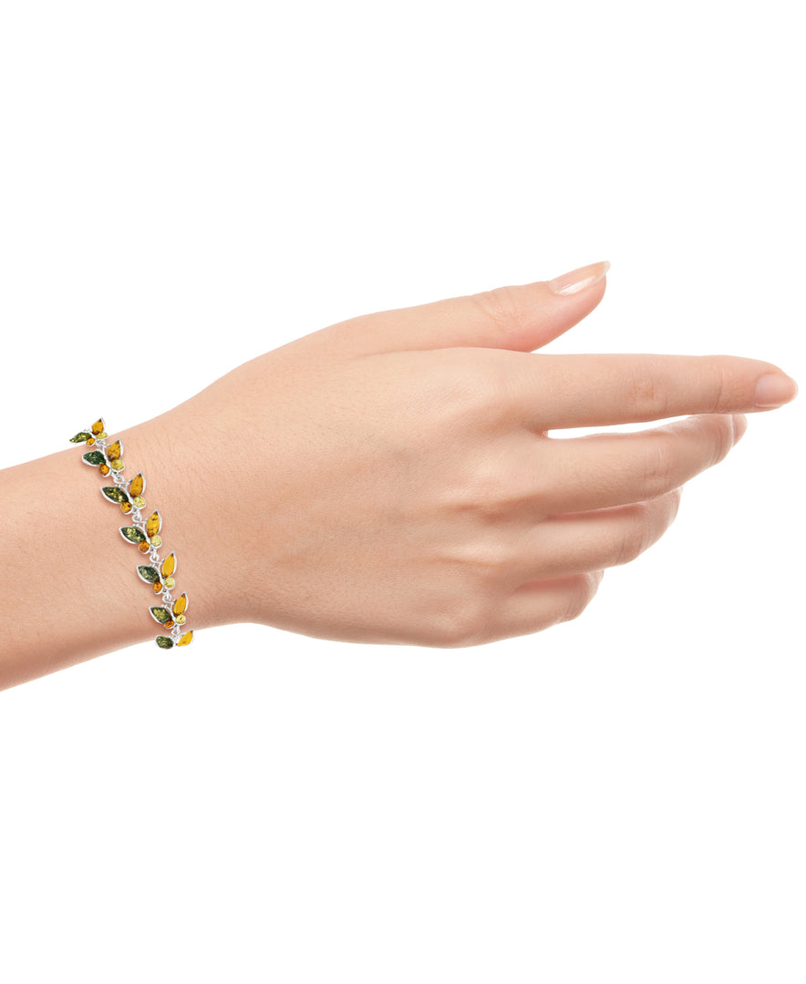 Sterling Silver_Amber Rosa™ Genuine Multicolor Amber Butterfly Adjustable Bracelet 7" with 1" Extender - iHeart Jewels_I_Heart_1