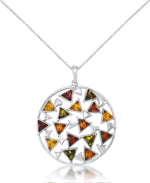 Load image into Gallery viewer, Sterling Silver_Amber Rosa™ Genuine Amber Round Art Deco Pendant, 18&quot;_I_Heart_1
