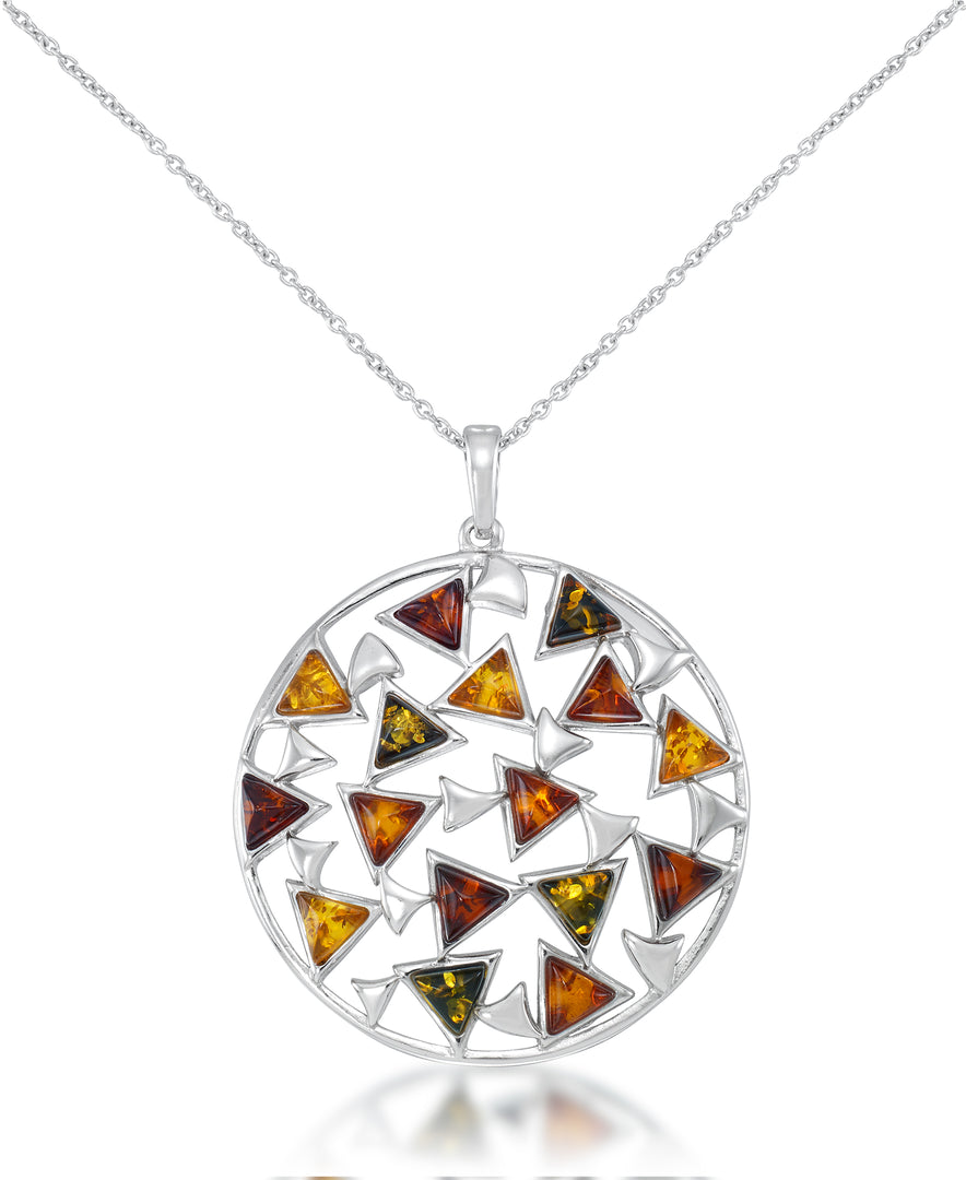 Sterling Silver_Amber Rosa™ Genuine Amber Round Art Deco Pendant, 18"_I_Heart_1