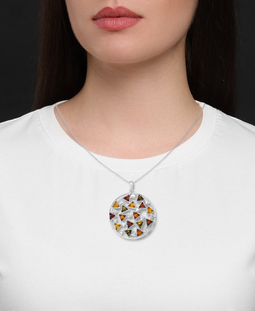 Sterling Silver_Amber Rosa™ Genuine Amber Round Art Deco Pendant, 18"_I_Heart_1