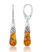 Load image into Gallery viewer, Sterling Silver_Amber Rosa™ Genuine Cognac Amber Graduated Waterfall Drop Earrings_I_Heart_1
