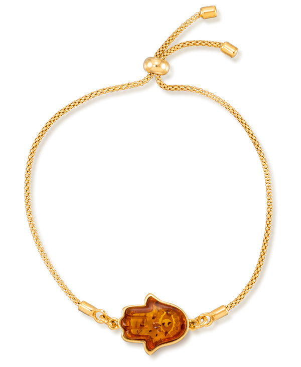18K Yellow Gold over Sterling Silver_Amber Rosa™ Genuine Cognac Amber Hamsa Bolo Bracelet_I_Heart_1