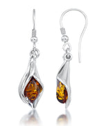 Load image into Gallery viewer, Sterling Silver_Cognac Amber_Amber Rosa™ Genuine Green Amber Calla Lily Dangle Earrings_I_Heart_1
