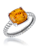 Load image into Gallery viewer, Sterling Silver_Amber Rosa™ Genuine Honey Amber Cabochon Ring_I_Heart_1
