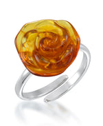 Load image into Gallery viewer, Sterling Silver_Amber Rosa™ Genuine Honey Amber Carved Rose Ring_I_Heart_1
